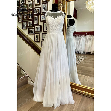 A Line Boho Lace Bodice Beach Sleeveless Wedding Gowns for Women 2025 Robe Bridal Dress Illusion Vestidos De Novia Roycebridal