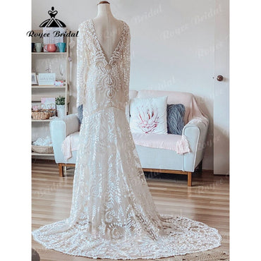 Bohemian Boho Mermaid Lace Beach Wedding Dress for Women 2025 Robe Mariee Chic Bridal Wedding Gowns Custom Made hochzeitskleid