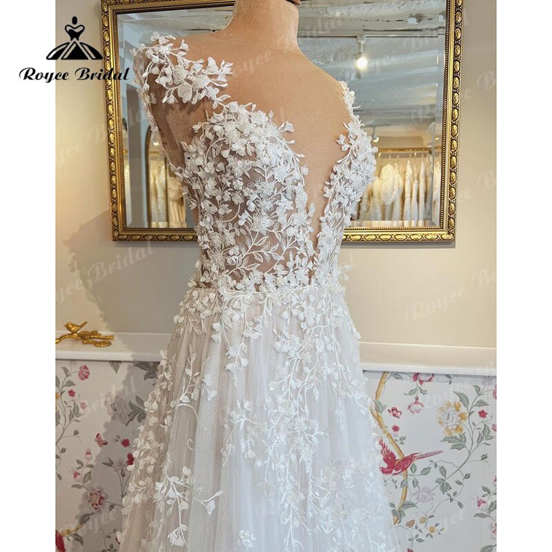 Boho A-Line Wedding Dress Custom For Women 2025 Sexy Off the Shoulder Backless Lace Appliques Bride Gown Sweep vestidos de novia