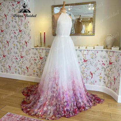 Chaste Print Flower Garden Bridal V Neck Princess Wedding Dress 2025 Vestidos Wedding Gowns Ball Gowns Custom Made Roycebridal