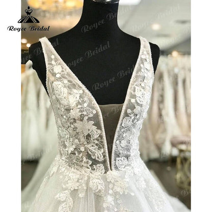 Elegant Princess Shiny Glitter Sleeveless Wedding Dress with Detachable Bow Backless Lace Applique 2022 Women Vestidos de Fiesta