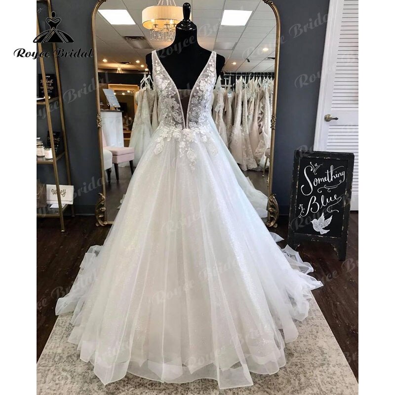 Elegant Princess Shiny Glitter Sleeveless Wedding Dress with Detachable Bow Backless Lace Applique 2022 Women Vestidos de Fiesta