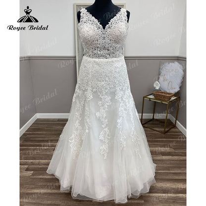 Roycebridal Plus Size V Neck Lace Appliques Backless Sweep Train Mermaid/Trumpet Wedding Dress vestido de boda corte sirena Elegant 2025