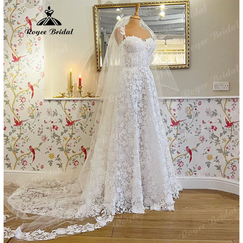 Romantic Full Lace Sweetheart Neckline Spaghetti Straps A Line Wedding Dress 2025 Bridal Gowns Women Custom Made Suknia Slubna