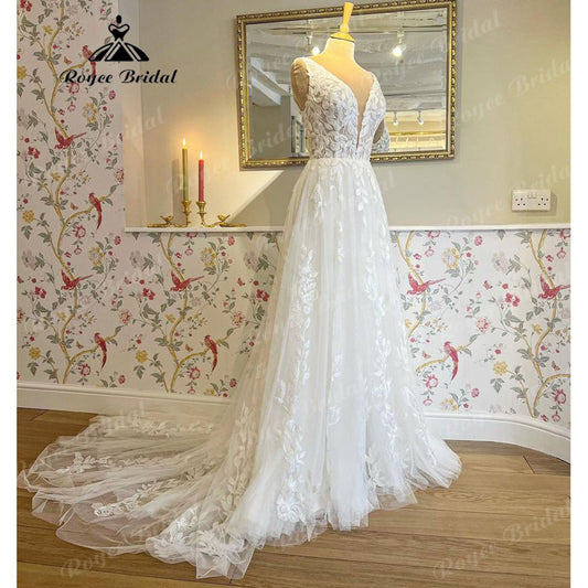 Roycebridal 2025 Robe Mariage Wedding Dress V Neck Lace Appliques Wedding Gowns for Bridal robe de réception de mariage Elegant