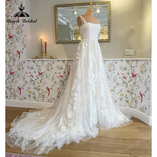 Roycebridal Luxury Lace Appliques Square Collar wedding dress 2025 Long Off White Wedding Gowns for Women robe de soirée femme