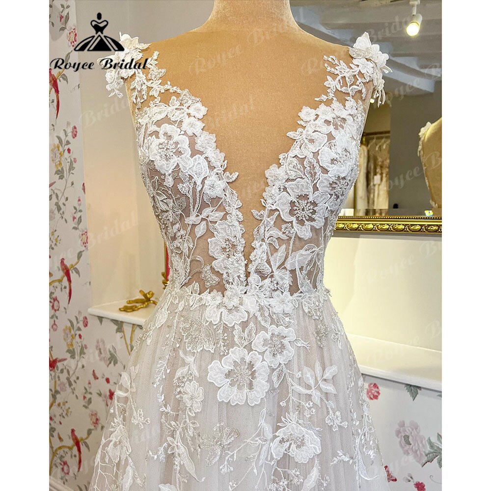 Roycebridal Vestidos Civil Bridal Floral Lace Wedding Dress Beach 2025 Luxury Boho Bridal Gowns Deep V Neck sukienka na wesele