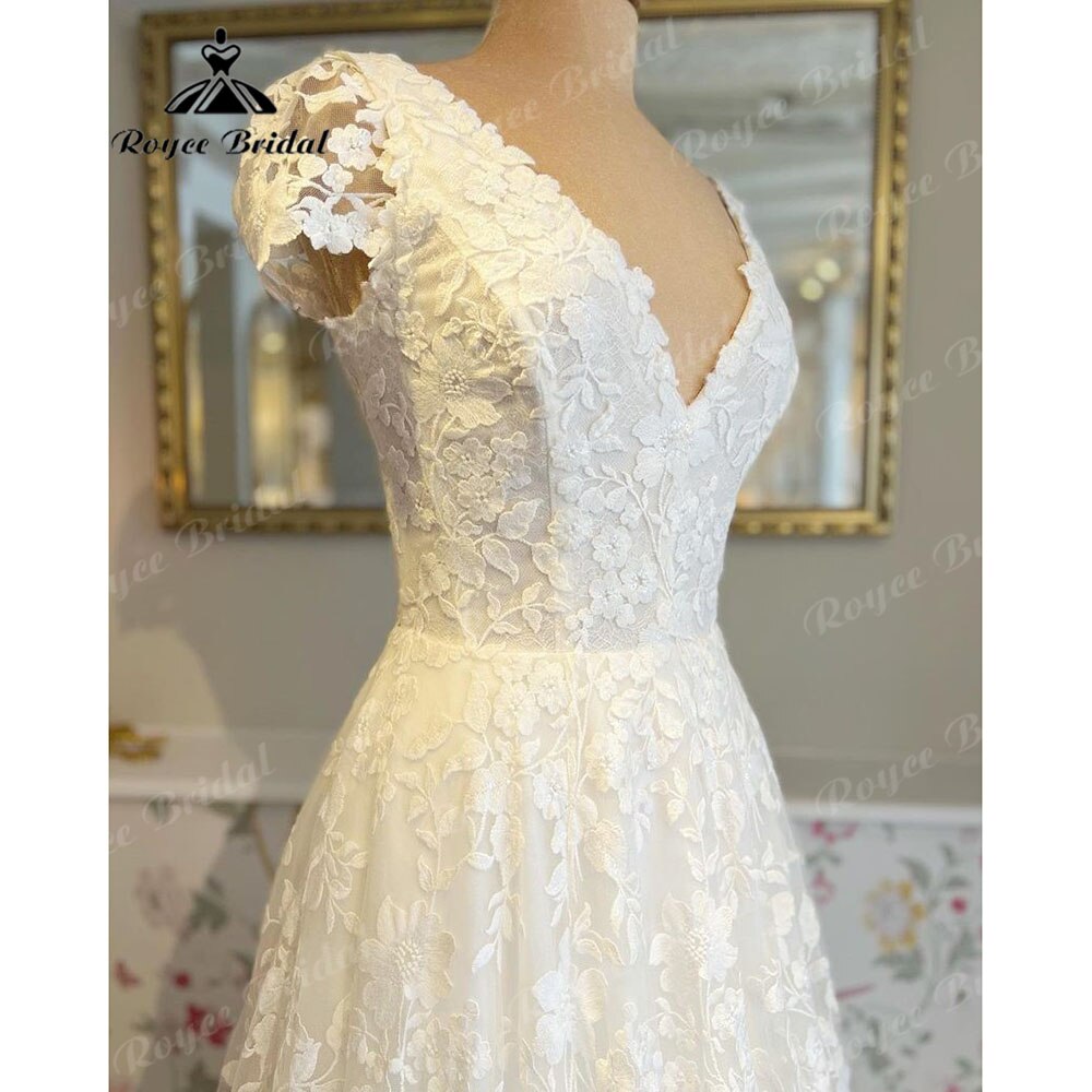 Roycebridal vestidos Full Lace A Line Boho Wedding Dress with Detachable Short Sleeve 2025 Bridal Gown robe de soirée de mariage