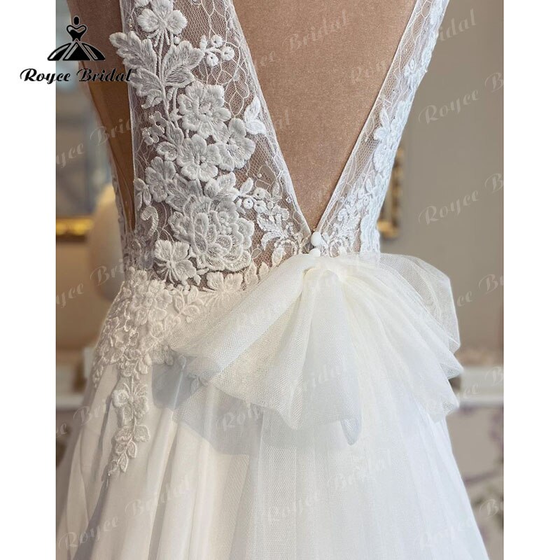 Vestido Novia Beach Boho Chiffon Wedding Dresses for Women Deep V-neck A Line Sexy Long Bridal 2025 Wedding Gowns Bow Backless