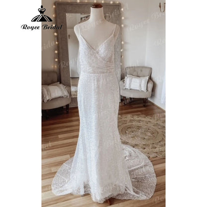 Vestido Novia Sparkly Sequined Boho Mermaid Wedding Dress Spaghetti Straps Bridal Reception Gown Wedding Party Dress Elegant