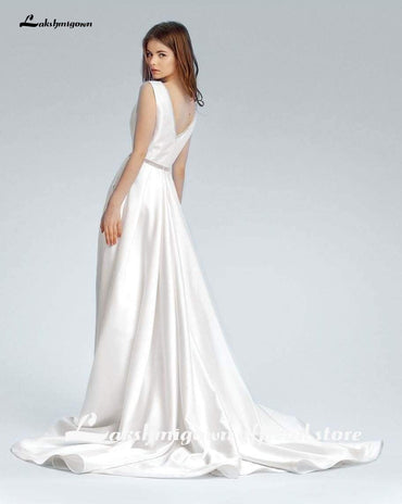 A-line satin Wedding Dresses with sashes Sexy African - ROYCEBRIDAL OFFICIAL STORE