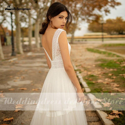 A Line Wedding Dresses V Neck Beach Bohemian - ROYCEBRIDAL OFFICIAL STORE