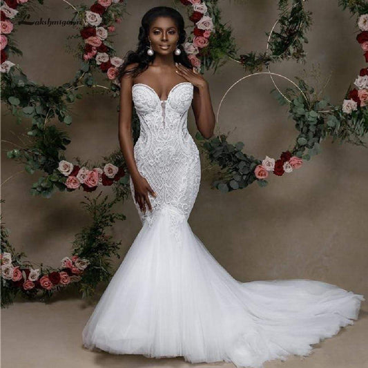 African Luxury Beaded Wedding Gowns Dresses - ROYCEBRIDAL OFFICIAL STORE