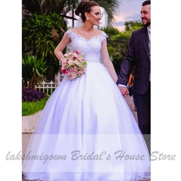 African White Lace Garden Wedding Dresses Ball Gown Styles - ROYCEBRIDAL OFFICIAL STORE