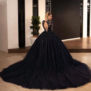 Ball Gown Black GothiC Wedding Dresses Bead Lace Appliques - ROYCEBRIDAL OFFICIAL STORE