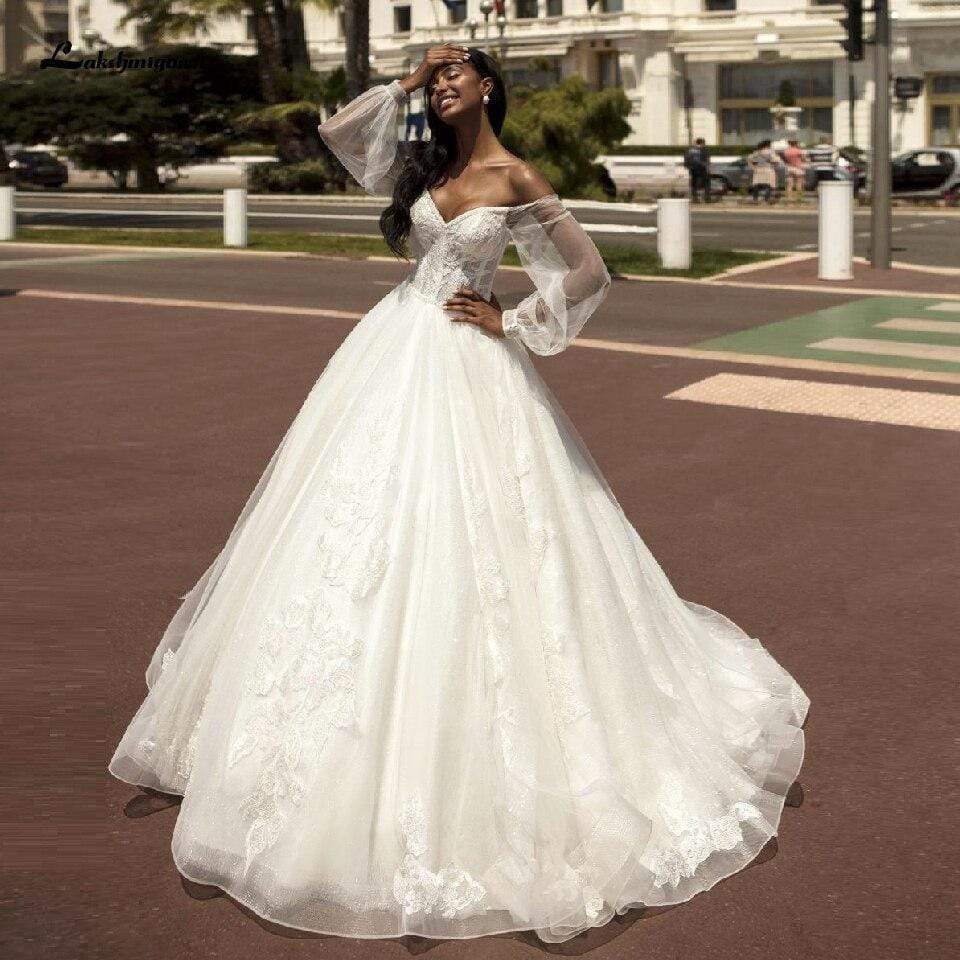 Ball Gown Wedding Dress with Puffy Long Sleeve - ROYCEBRIDAL OFFICIAL STORE