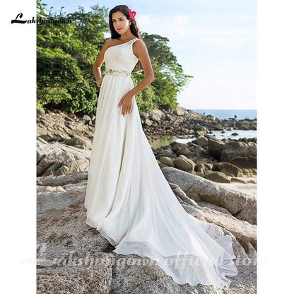 Beach One Shoulder A-Line Wedding Dresses - ROYCEBRIDAL OFFICIAL STORE