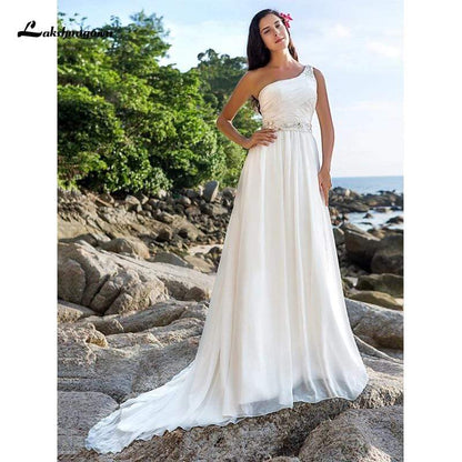 Beach One Shoulder A-Line Wedding Dresses - ROYCEBRIDAL OFFICIAL STORE