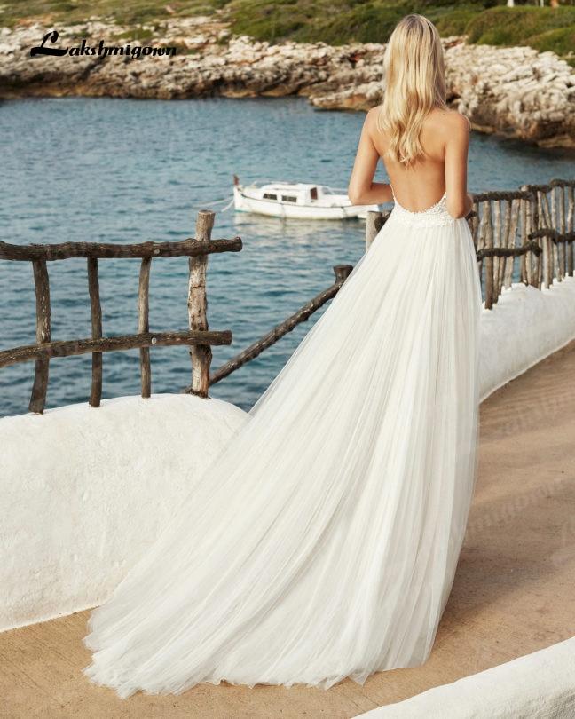 Beach Wedding Dresses Deep V Neck Bridal Gowns Bohomian Floor Length - ROYCEBRIDAL OFFICIAL STORE