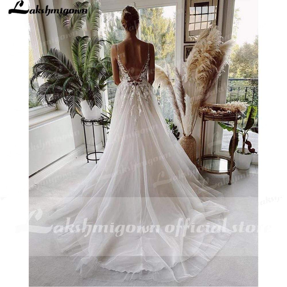 Beach Wedding Dresses Tulle Long Lace Beach Bridal Gown - ROYCEBRIDAL OFFICIAL STORE