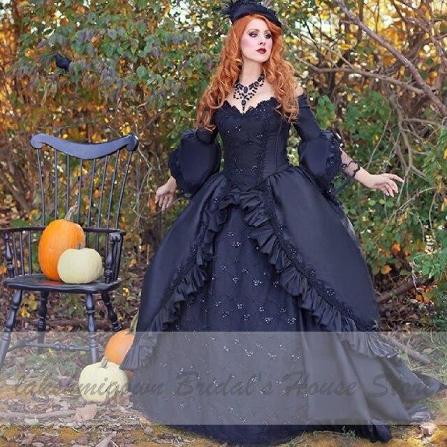 Ball Gown Black Wedding Dress Satin Halloween Christmas Dress - ROYCEBRIDAL OFFICIAL STORE