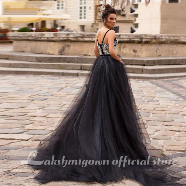 Lakshmigown A Line Black Wedding Dress V NeckSleeveless Sexy - ROYCEBRIDAL OFFICIAL STORE