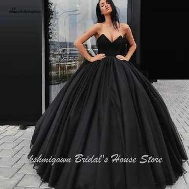 Black Ball Gown Wedding Dresses Sweetheart Bridal Gown Satin - ROYCEBRIDAL OFFICIAL STORE