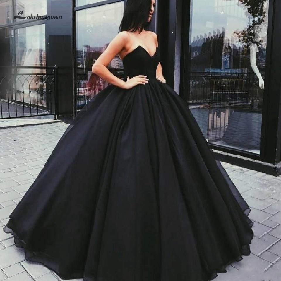 Black Ball Gown Wedding Dresses Sweetheart Bridal Gown Satin - ROYCEBRIDAL OFFICIAL STORE