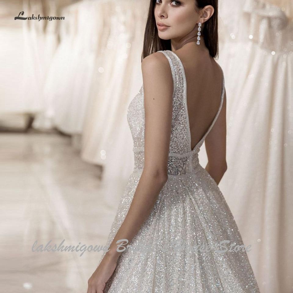 Bling Bling Open Back A Line Wedding Dress - ROYCEBRIDAL OFFICIAL STORE