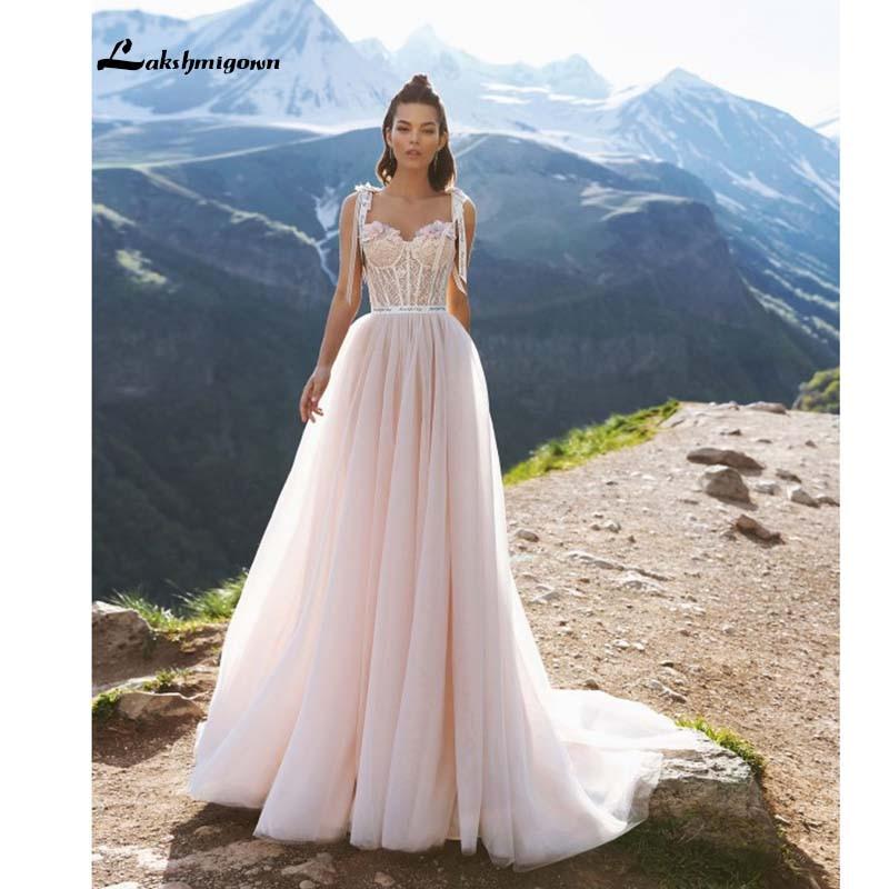 Blush Pink Beach Wedding Dress Boho Style Backless - ROYCEBRIDAL OFFICIAL STORE