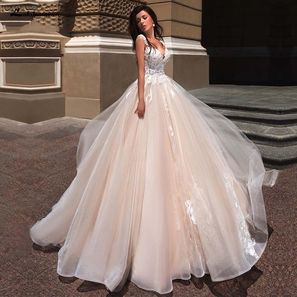 Blush Pink Princess Wedding Dress Elegant Applique - ROYCEBRIDAL OFFICIAL STORE