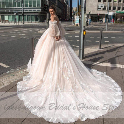 Blush Pink Princess Wedding Gowns with Sleeves - ROYCEBRIDAL OFFICIAL STORE