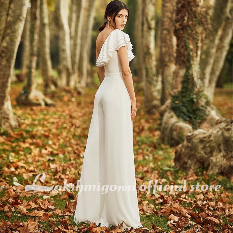 Bohemian Wedding Jumpsuit One Shoulder Chiffon - ROYCEBRIDAL OFFICIAL STORE