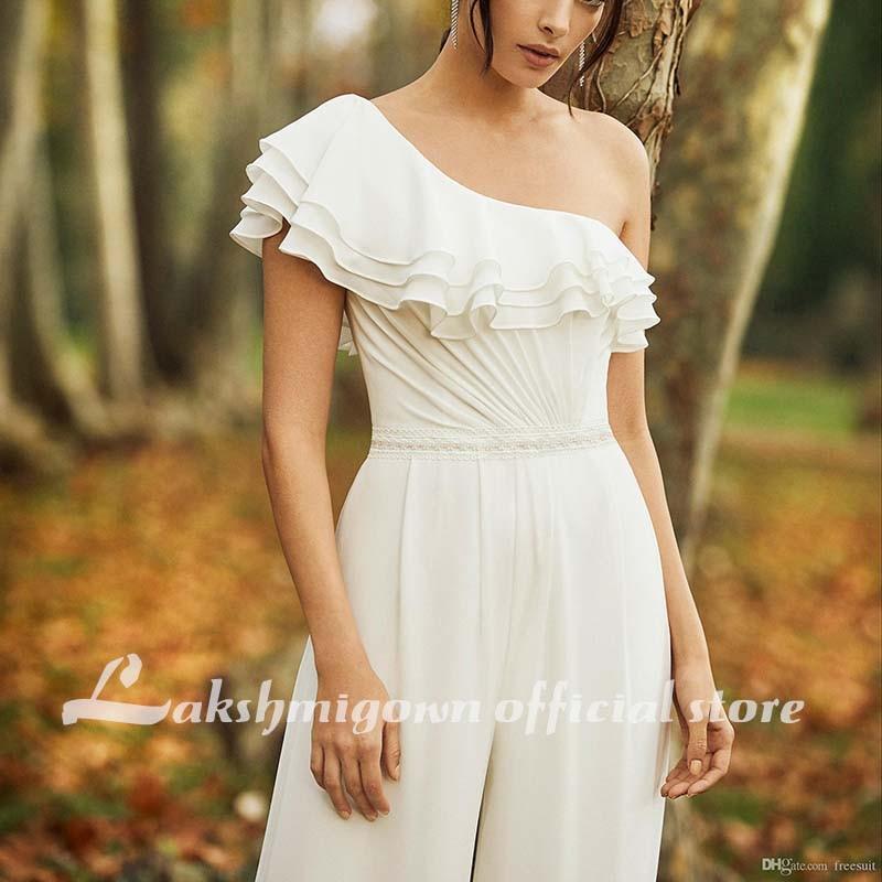 Bohemian Wedding Jumpsuit One Shoulder Chiffon - ROYCEBRIDAL OFFICIAL STORE