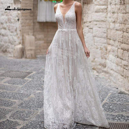 Boho Appliques Backless A-line Wedding Dresses - ROYCEBRIDAL OFFICIAL STORE