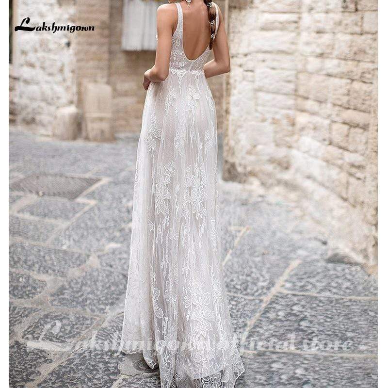 Boho Appliques Backless A-line Wedding Dresses - ROYCEBRIDAL OFFICIAL STORE