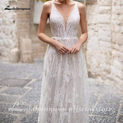 Boho Appliques Backless A-line Wedding Dresses - ROYCEBRIDAL OFFICIAL STORE