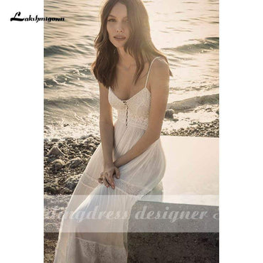 Boho Lace Wedding Dress Deep V Neck Backless Robe Sexy Bridal Gown - ROYCEBRIDAL OFFICIAL STORE