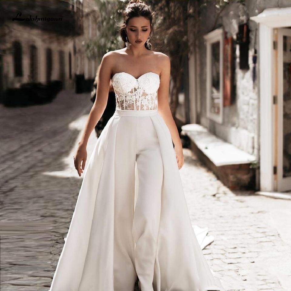 Bridal Dress Satin Wedding Jumpsuit Bohemian Sweetheart Off Shoulder - ROYCEBRIDAL OFFICIAL STORE