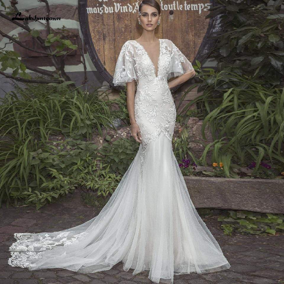 Bridal Lace Mermaid Wedding Dresses with Sleeves - ROYCEBRIDAL OFFICIAL STORE