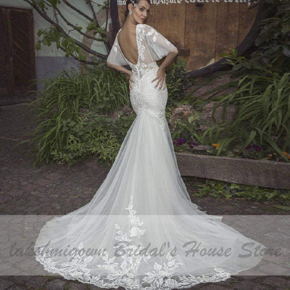 Bridal Lace Mermaid Wedding Dresses with Sleeves - ROYCEBRIDAL OFFICIAL STORE