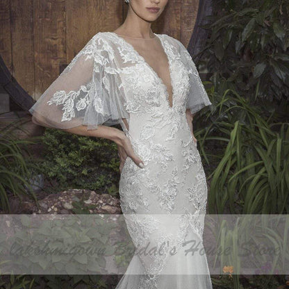 Bridal Lace Mermaid Wedding Dresses with Sleeves - ROYCEBRIDAL OFFICIAL STORE