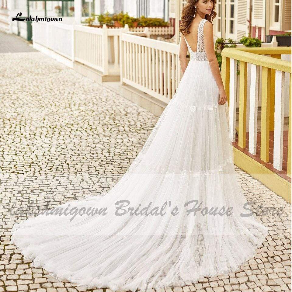 Bridal Summer Beach Wedding Dress Boho Style - ROYCEBRIDAL OFFICIAL STORE