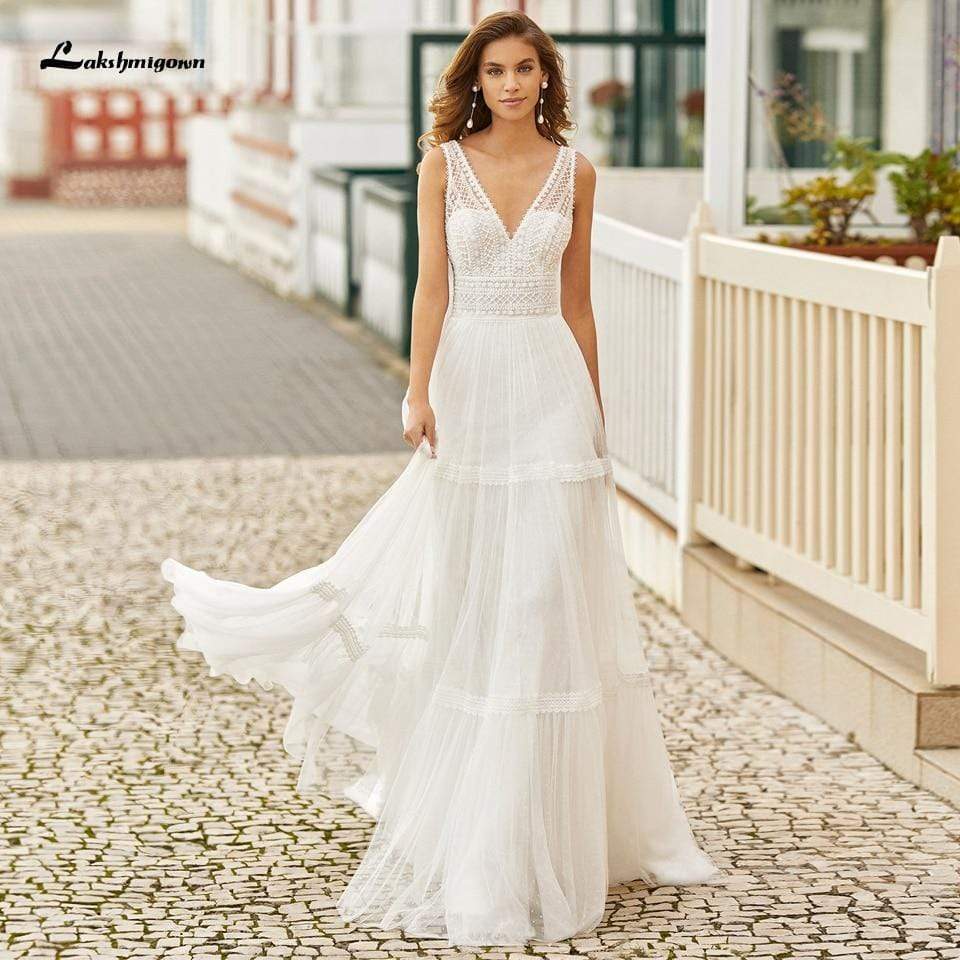 Bridal Summer Beach Wedding Dress Boho Style - ROYCEBRIDAL OFFICIAL STORE