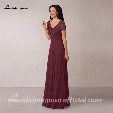 Burgundy Graceful Chiffon Lace Mother of the Bride Dresses - ROYCEBRIDAL OFFICIAL STORE