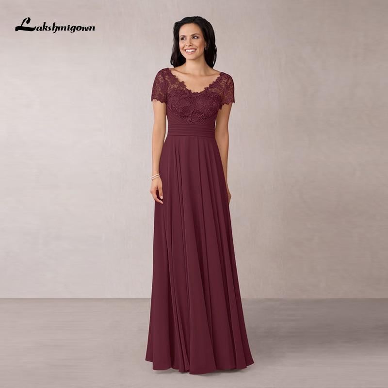 Burgundy Graceful Chiffon Lace Mother of the Bride Dresses - ROYCEBRIDAL OFFICIAL STORE