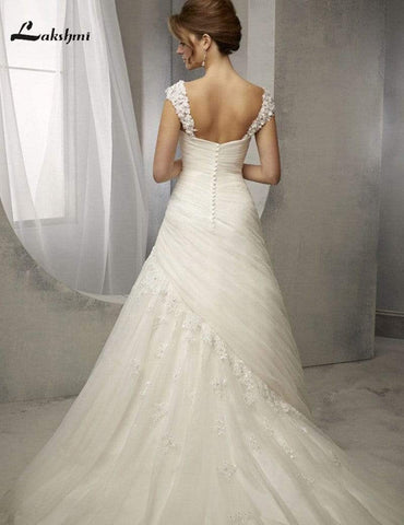 Wedding Dress Elegant Princess Capped Sleeves Wedding Dresses 2019 Sweetheart A-line Appliques Bridal Gowns Small Train - ROYCEBRIDAL OFFICIAL STORE