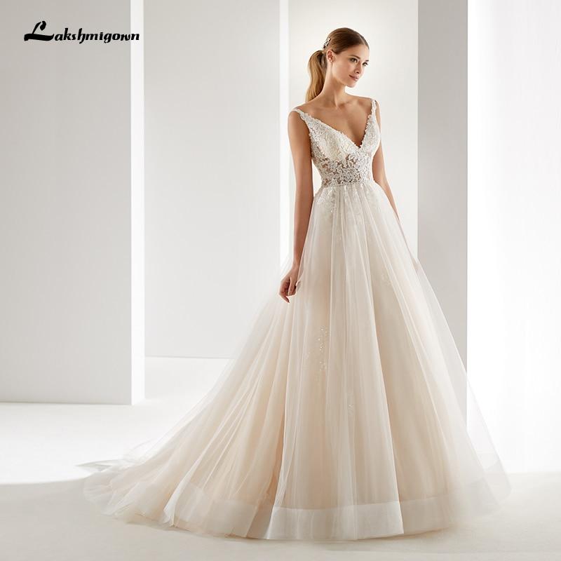 Champagne Wedding Dresses  A-line Appliques Floor Length - ROYCEBRIDAL OFFICIAL STORE