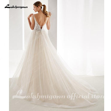 Champagne Wedding Dresses  A-line Appliques Floor Length - ROYCEBRIDAL OFFICIAL STORE