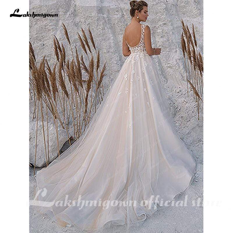 Champagne Wedding Dresses Shiny Tulle - ROYCEBRIDAL OFFICIAL STORE